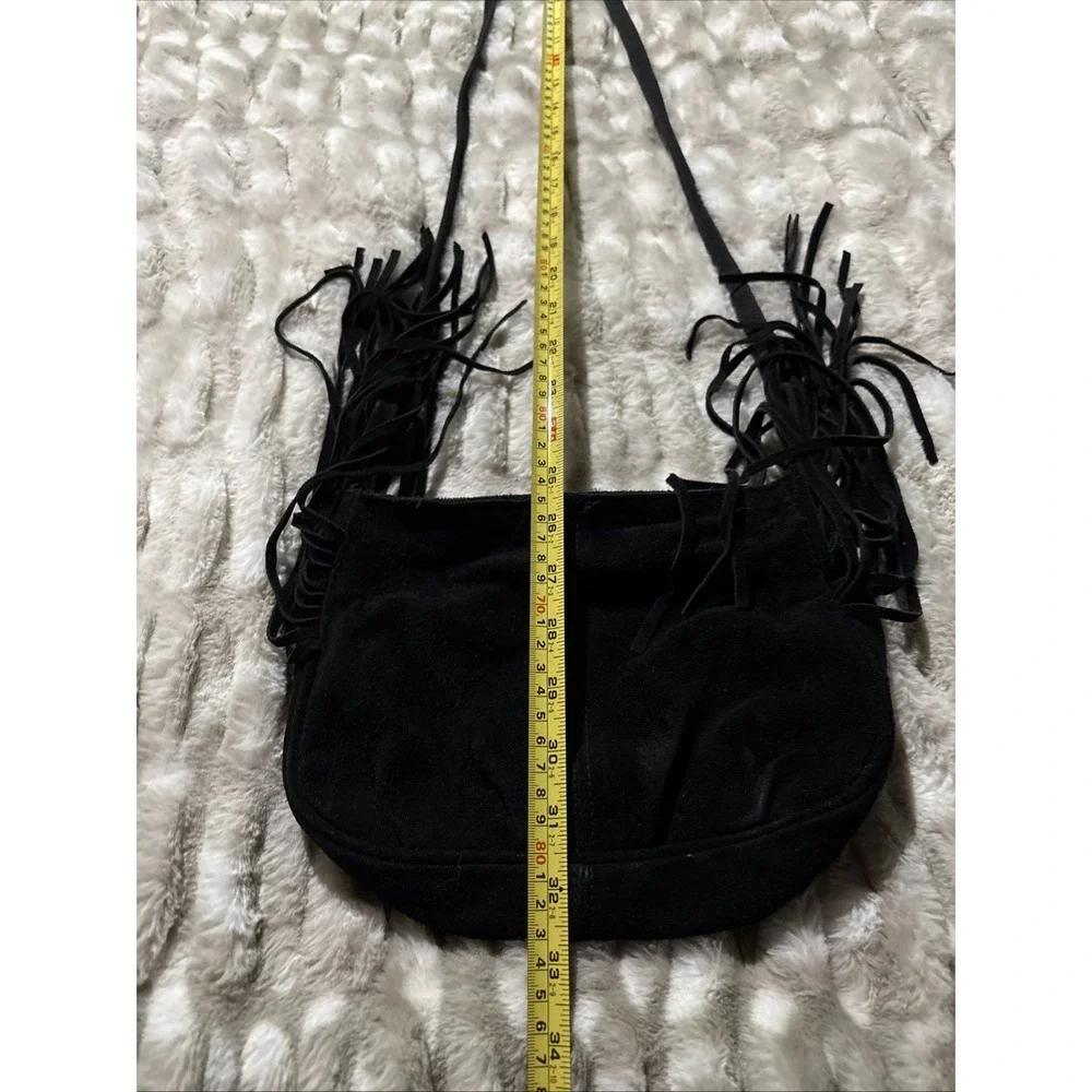 Mossimo Crossbody Black Leather Fringe Small Bag Boho Festival Hippie Zippered